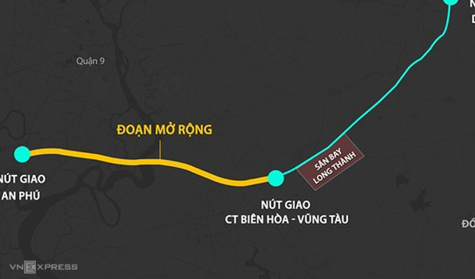 Phương án mở rộng cao tốc TP HCM - Long Thành - Dầu Giây. Đồ họa:Thanh Huyền